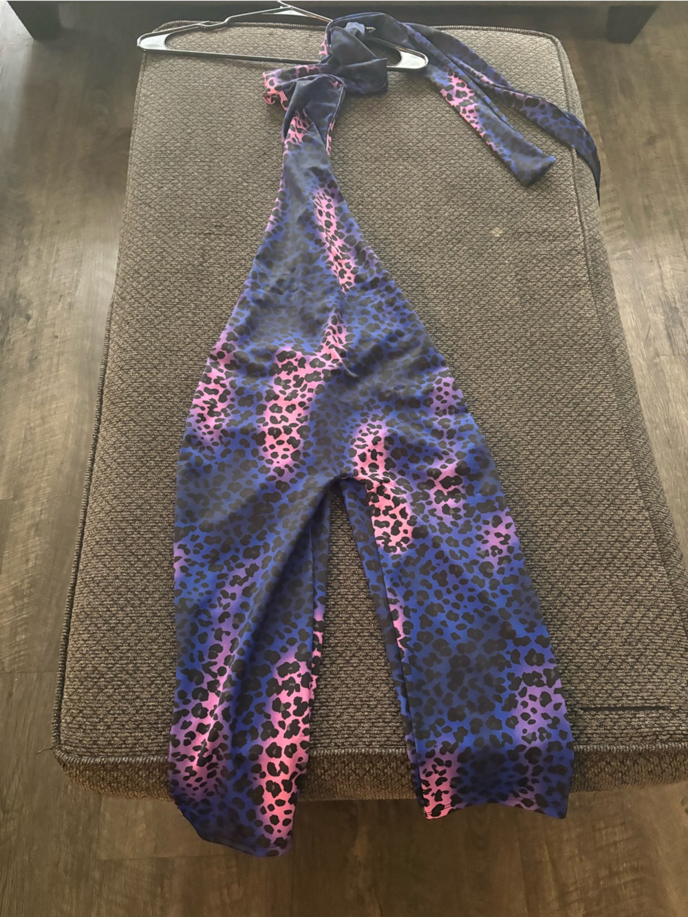 Women's Halter Jumpsuit in Blue and Pink Leopard Print